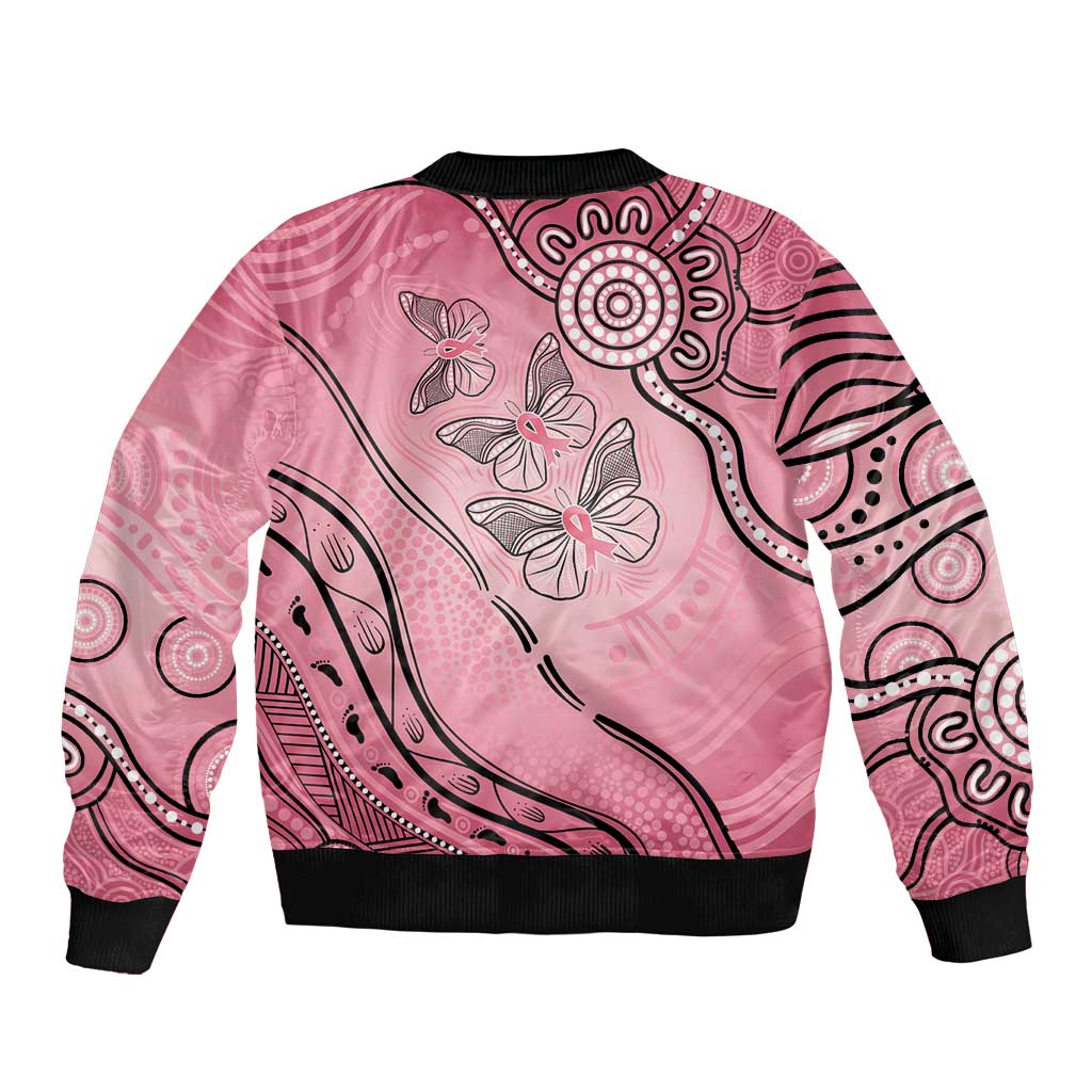 Pink Aboriginal Butterfly Ribbon Cancer Sleeve Zip Bomber Jacket