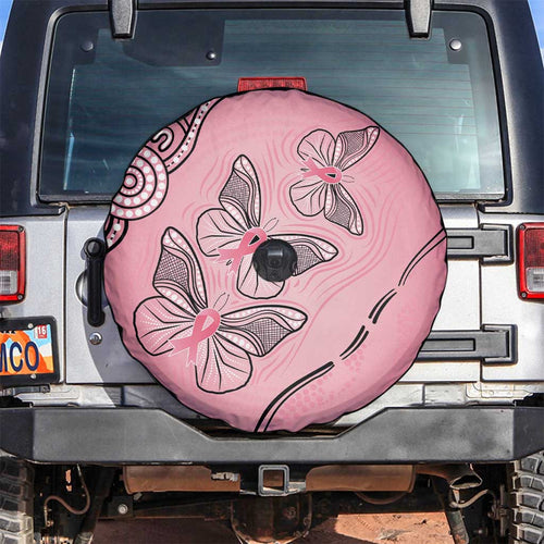 Pink Aboriginal Butterfly Ribbon Cancer Spare Tire Cover