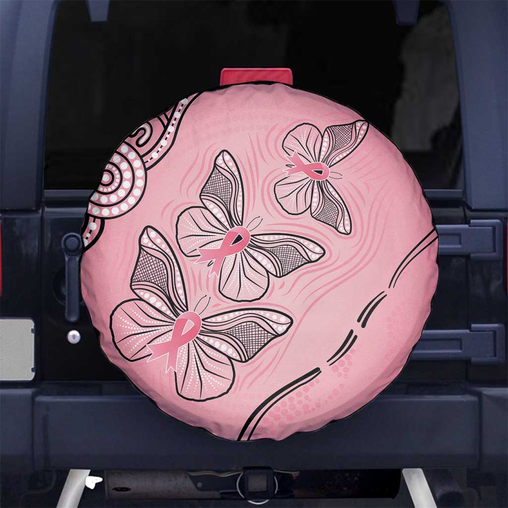 Pink Aboriginal Butterfly Ribbon Cancer Spare Tire Cover