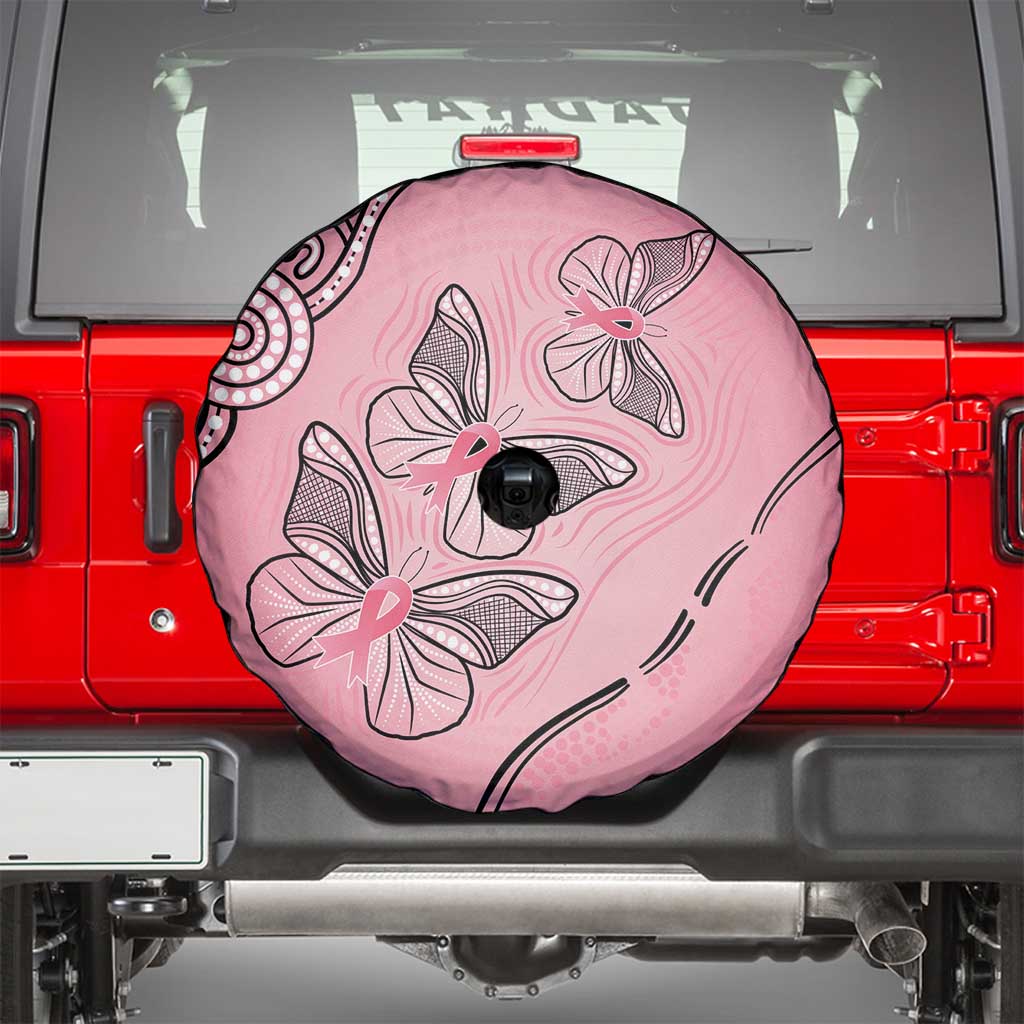 Pink Aboriginal Butterfly Ribbon Cancer Spare Tire Cover