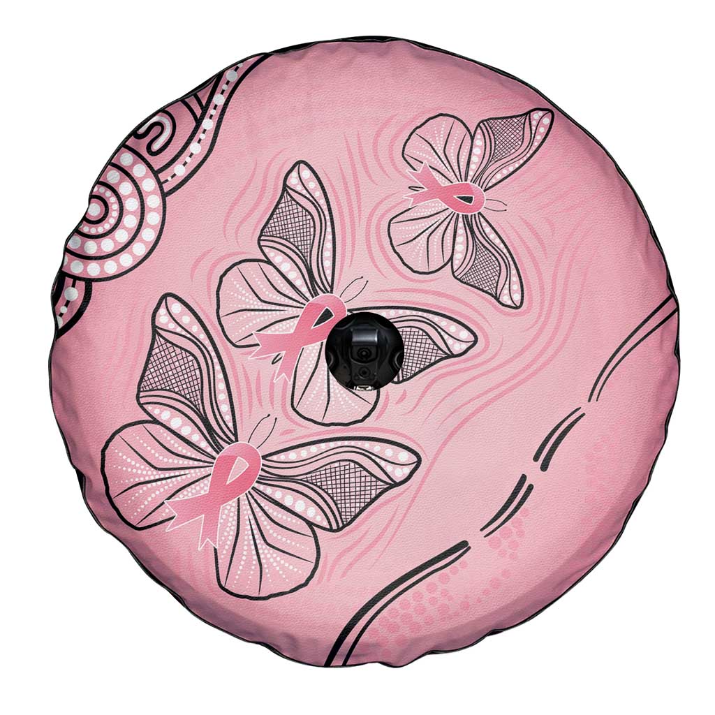 Pink Aboriginal Butterfly Ribbon Cancer Spare Tire Cover