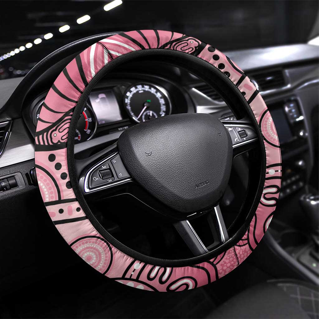 Pink Aboriginal Butterfly Ribbon Cancer Steering Wheel Cover