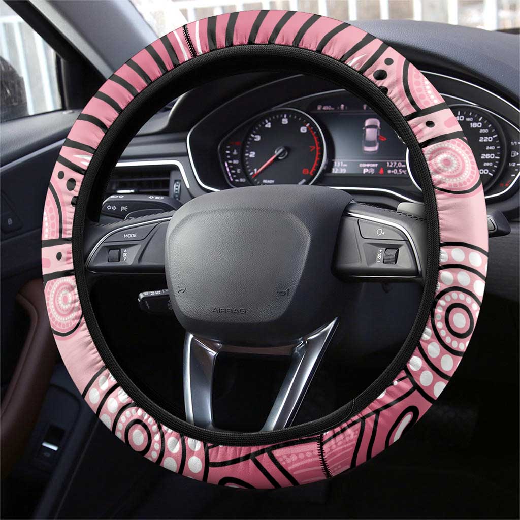 Pink Aboriginal Butterfly Ribbon Cancer Steering Wheel Cover