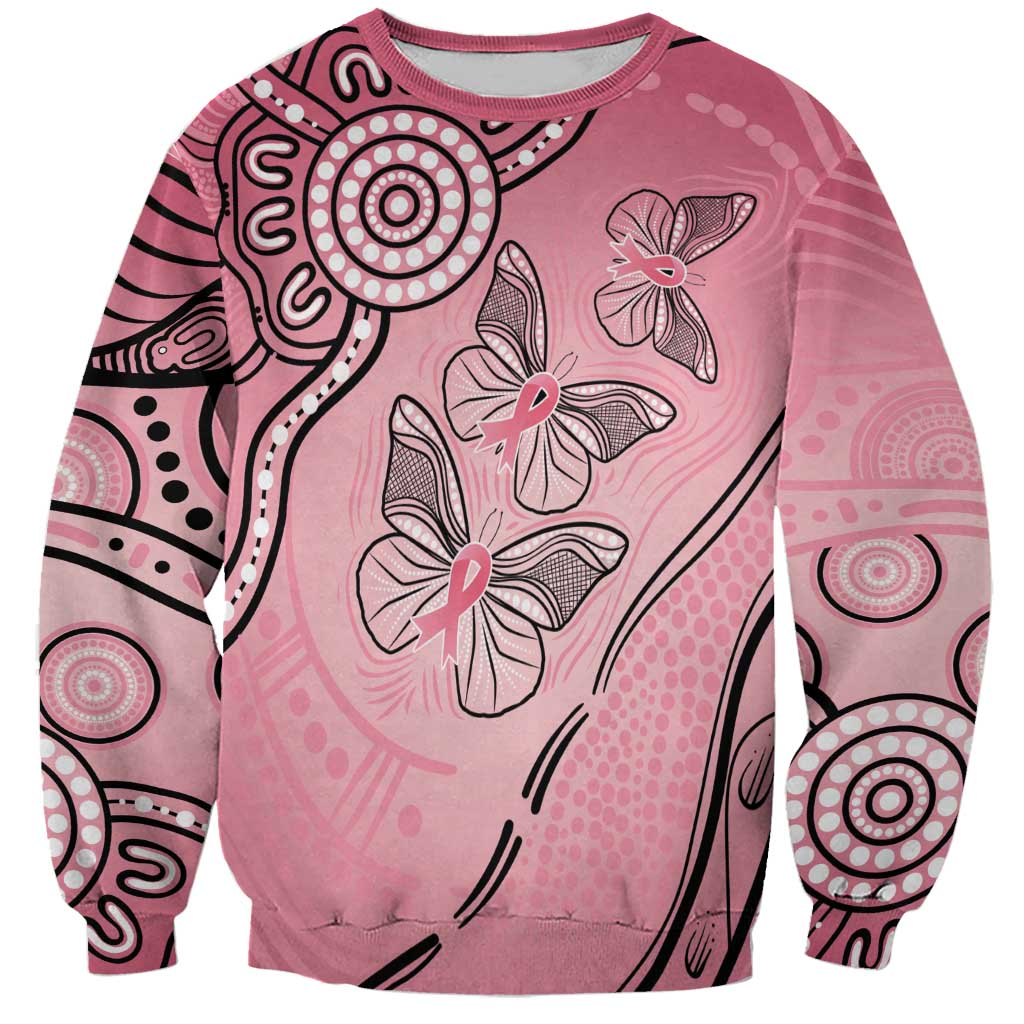 Pink Aboriginal Butterfly Ribbon Cancer Sweatshirt