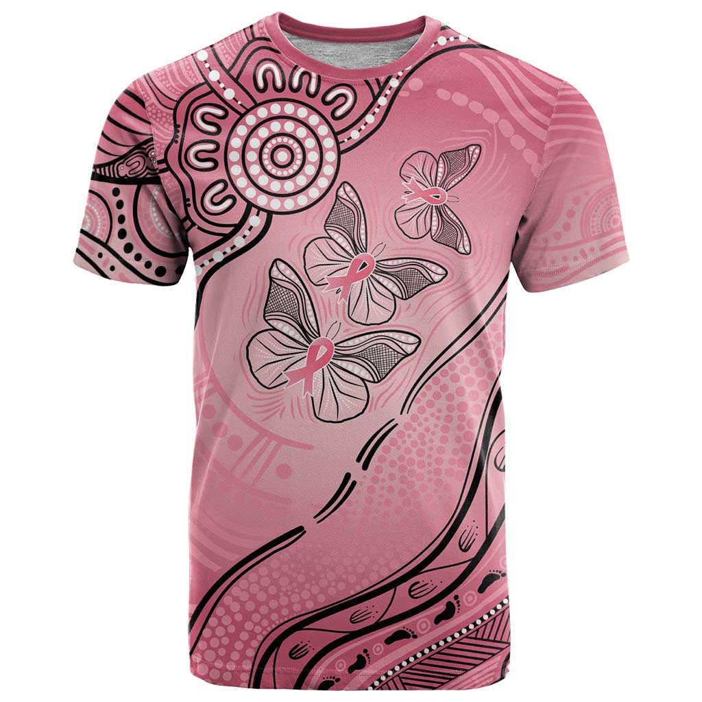 Pink Aboriginal Butterfly Ribbon Cancer T Shirt