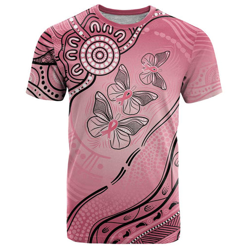 Pink Aboriginal Butterfly Ribbon Cancer T Shirt