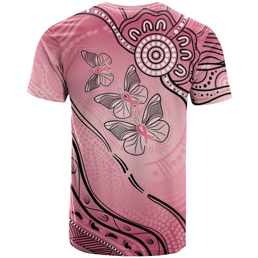 Pink Aboriginal Butterfly Ribbon Cancer T Shirt