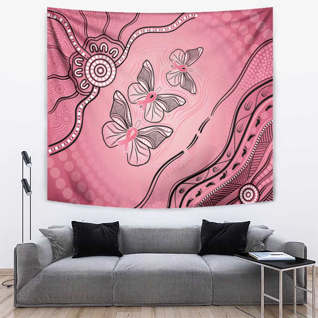 Pink Aboriginal Butterfly Ribbon Cancer Tapestry