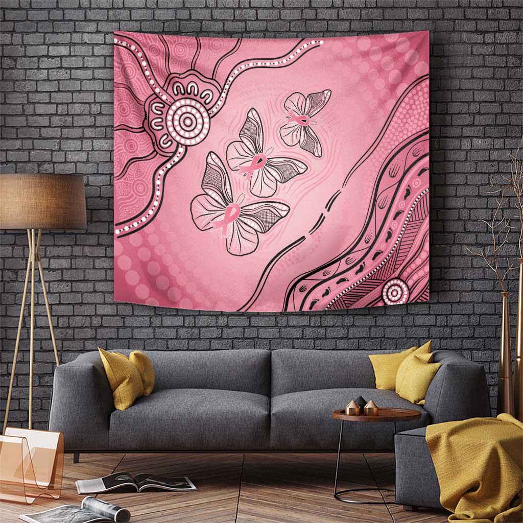 Pink Aboriginal Butterfly Ribbon Cancer Tapestry