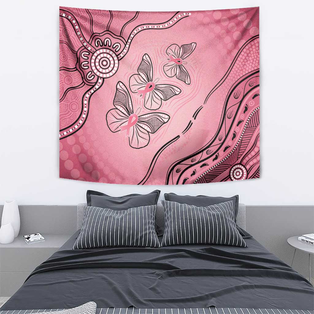 Pink Aboriginal Butterfly Ribbon Cancer Tapestry