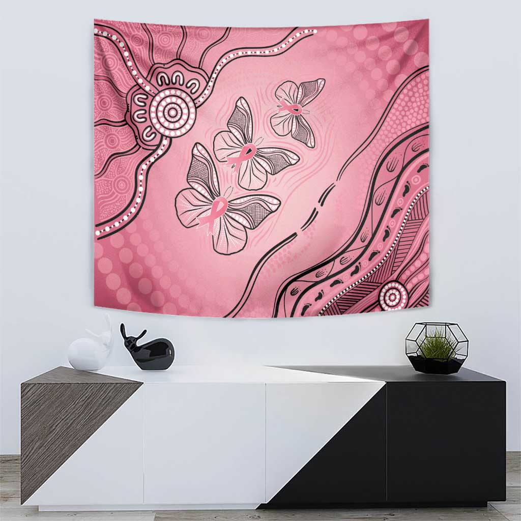 Pink Aboriginal Butterfly Ribbon Cancer Tapestry