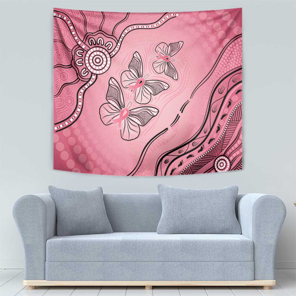 Pink Aboriginal Butterfly Ribbon Cancer Tapestry
