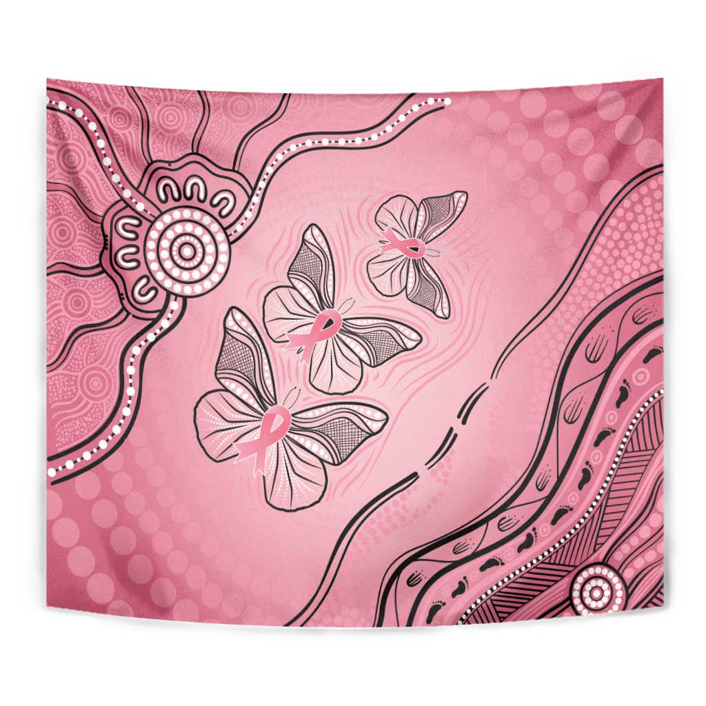 Pink Aboriginal Butterfly Ribbon Cancer Tapestry