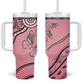 Pink Aboriginal Butterfly Ribbon Cancer Tumbler With Handle