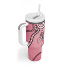 Pink Aboriginal Butterfly Ribbon Cancer Tumbler With Handle