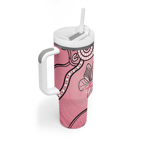 Pink Aboriginal Butterfly Ribbon Cancer Tumbler With Handle