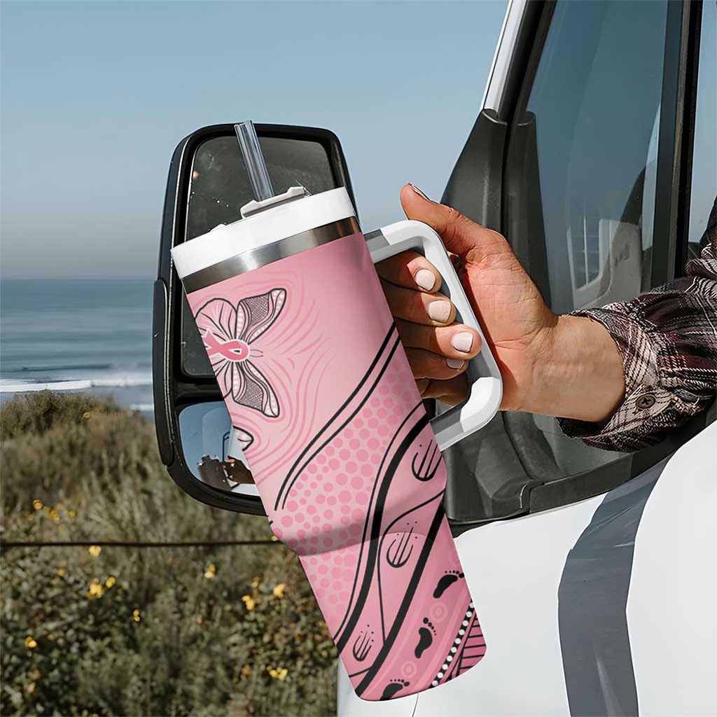 Pink Aboriginal Butterfly Ribbon Cancer Tumbler With Handle