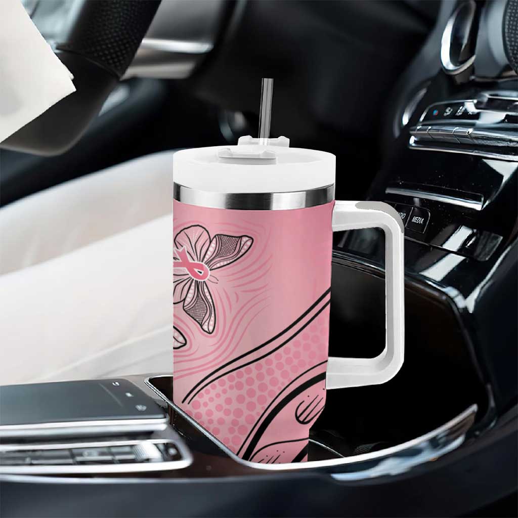 Pink Aboriginal Butterfly Ribbon Cancer Tumbler With Handle