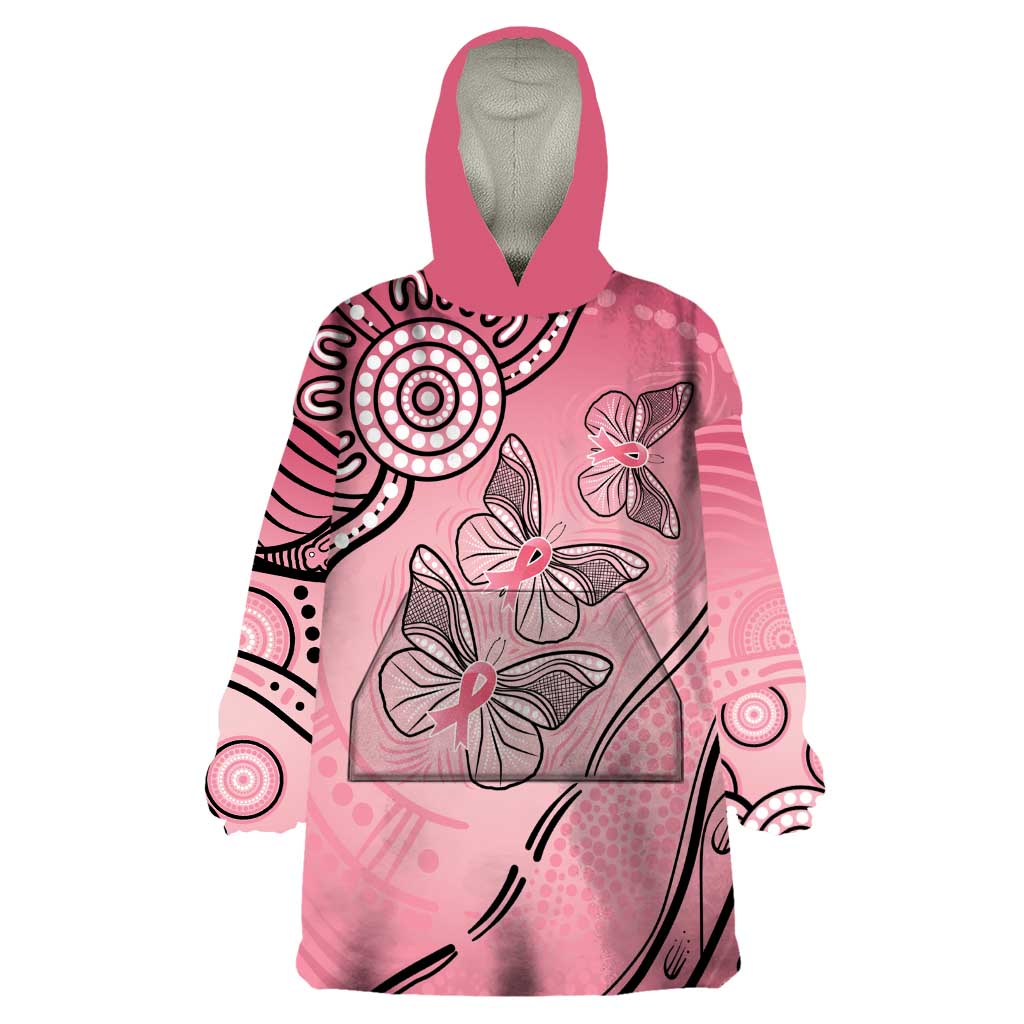 Pink Aboriginal Butterfly Ribbon Cancer Wearable Blanket Hoodie