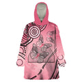 Pink Aboriginal Butterfly Ribbon Cancer Wearable Blanket Hoodie