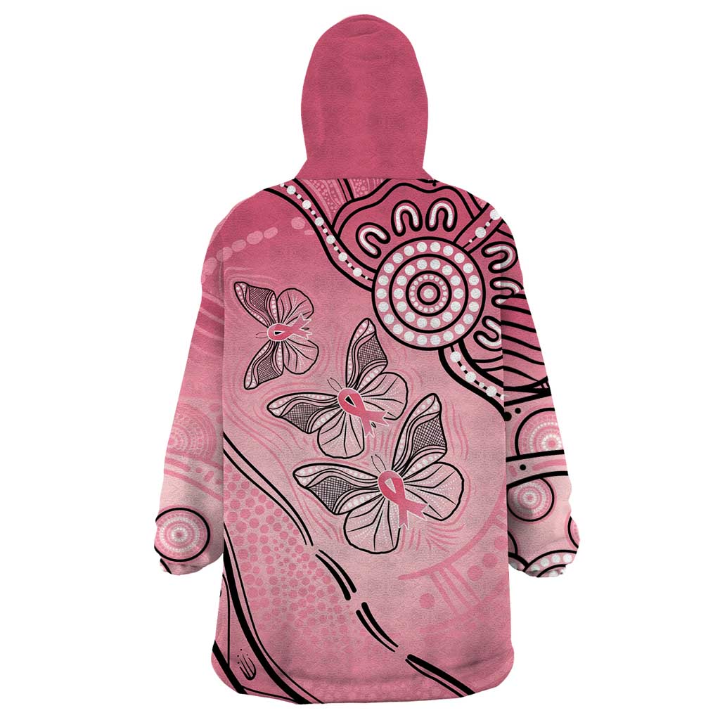 Pink Aboriginal Butterfly Ribbon Cancer Wearable Blanket Hoodie