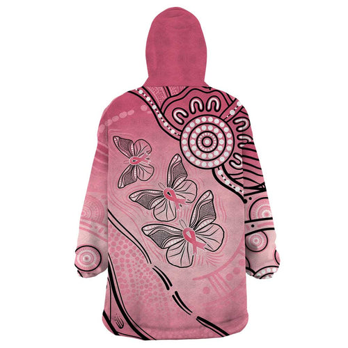 Pink Aboriginal Butterfly Ribbon Cancer Wearable Blanket Hoodie