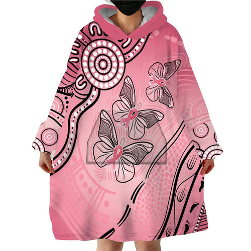 Pink Aboriginal Butterfly Ribbon Cancer Wearable Blanket Hoodie