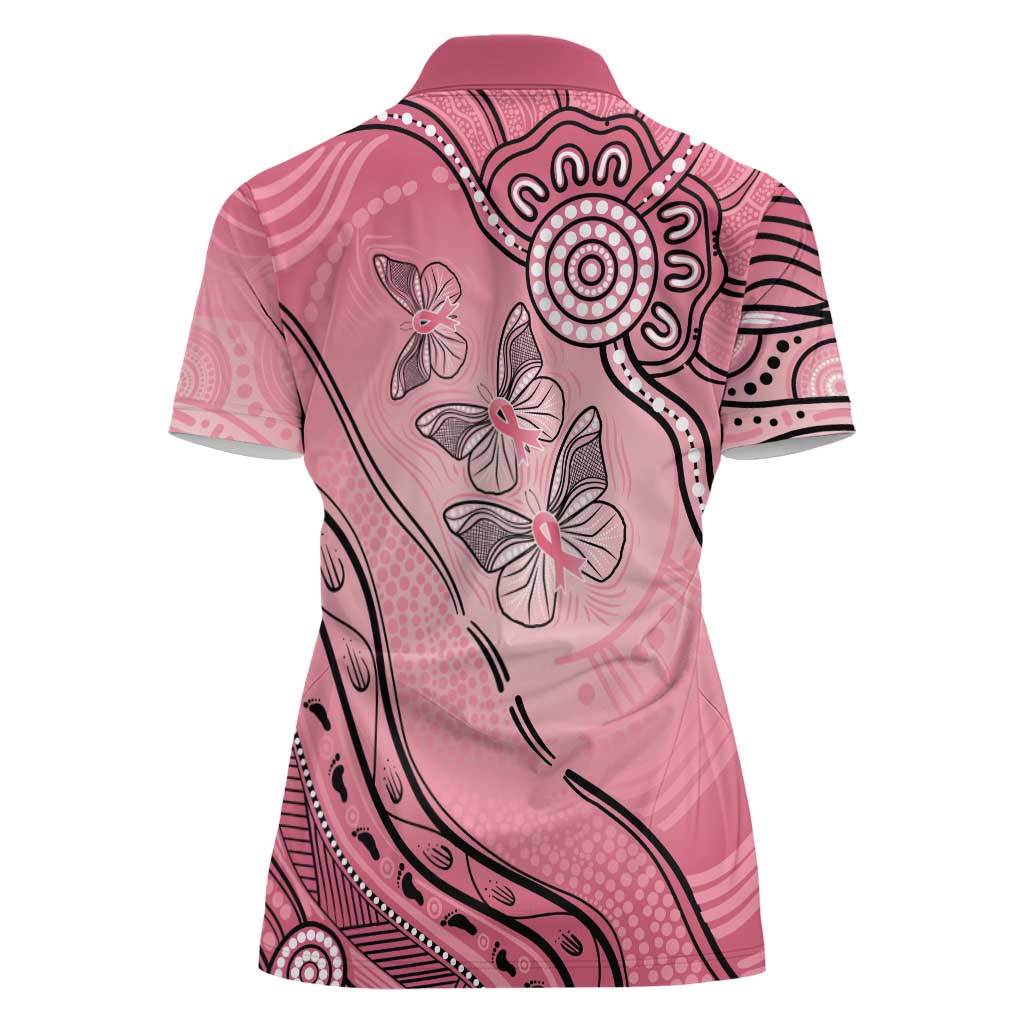Pink Aboriginal Butterfly Ribbon Cancer Women Polo Shirt