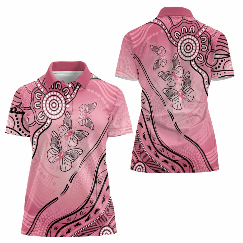 Pink Aboriginal Butterfly Ribbon Cancer Women Polo Shirt