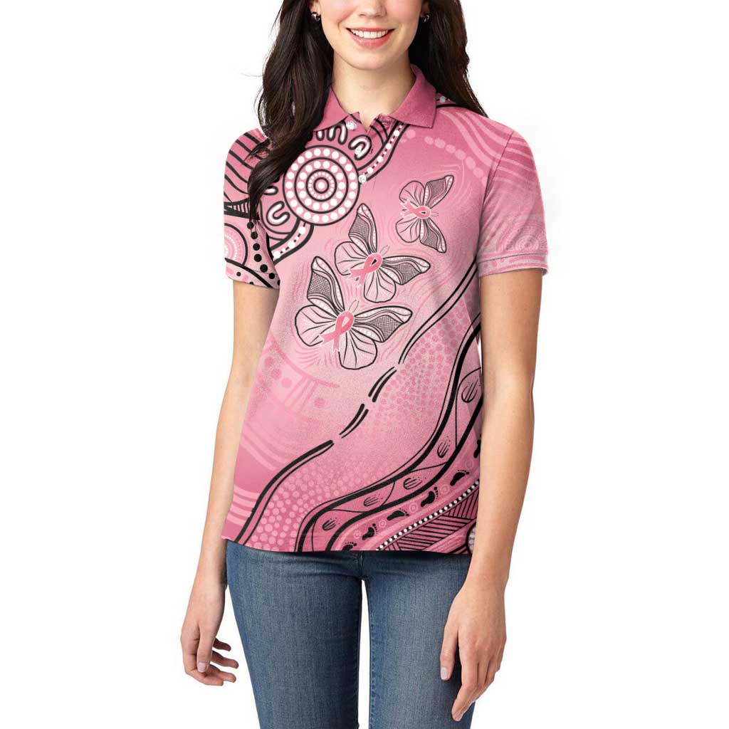 Pink Aboriginal Butterfly Ribbon Cancer Women Polo Shirt