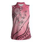 Pink Aboriginal Butterfly Ribbon Cancer Women Sleeveless Polo Shirt