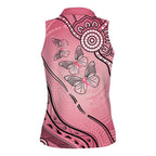 Pink Aboriginal Butterfly Ribbon Cancer Women Sleeveless Polo Shirt