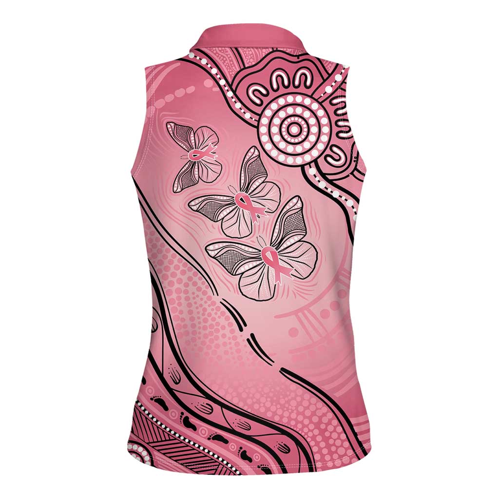 Pink Aboriginal Butterfly Ribbon Cancer Women Sleeveless Polo Shirt