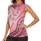 Pink Aboriginal Butterfly Ribbon Cancer Women Sleeveless Polo Shirt