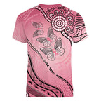 Pink Aboriginal Butterfly Ribbon Cancer Women V-Neck T-Shirt