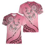 Pink Aboriginal Butterfly Ribbon Cancer Women V-Neck T-Shirt