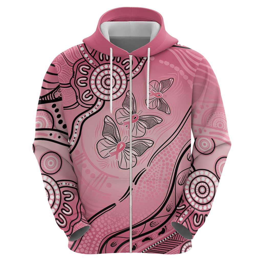 Pink Aboriginal Butterfly Ribbon Cancer Zip Hoodie