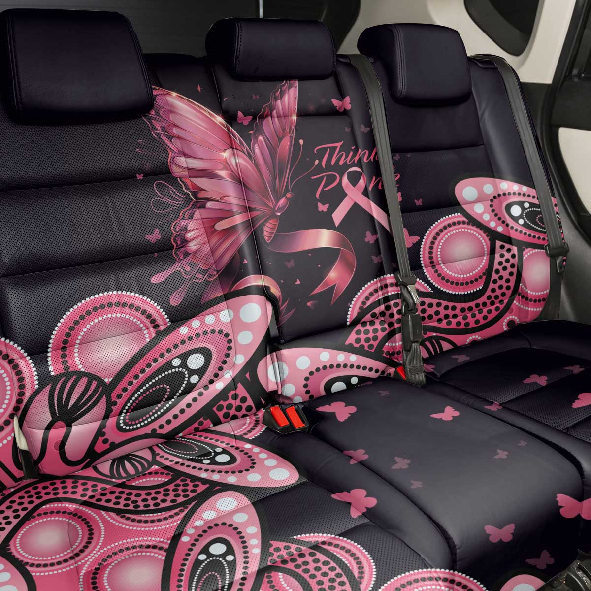 Think Pink Butterfly Ribbon Aboriginal Art Back Car Seat Cover