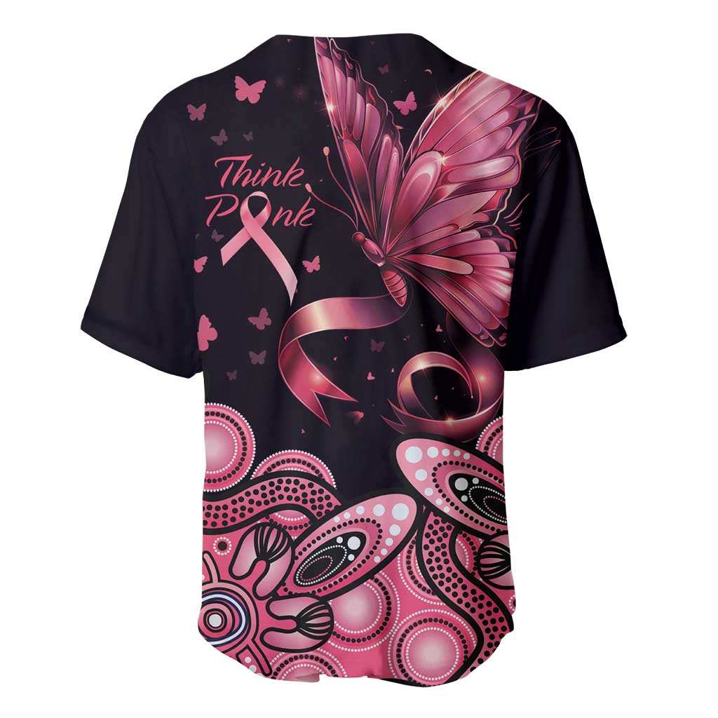 Think Pink Butterfly Ribbon Aboriginal Art Baseball Jersey