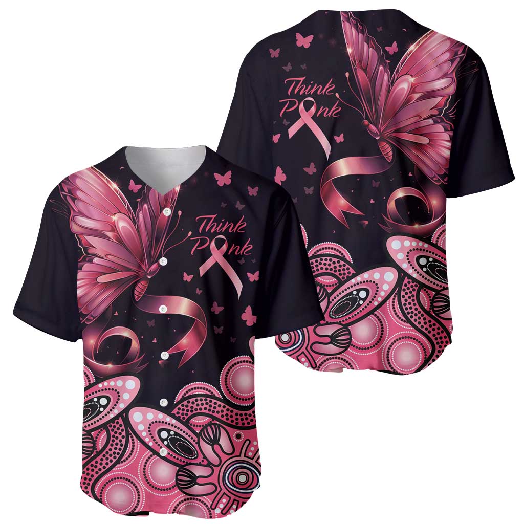 Think Pink Butterfly Ribbon Aboriginal Art Baseball Jersey