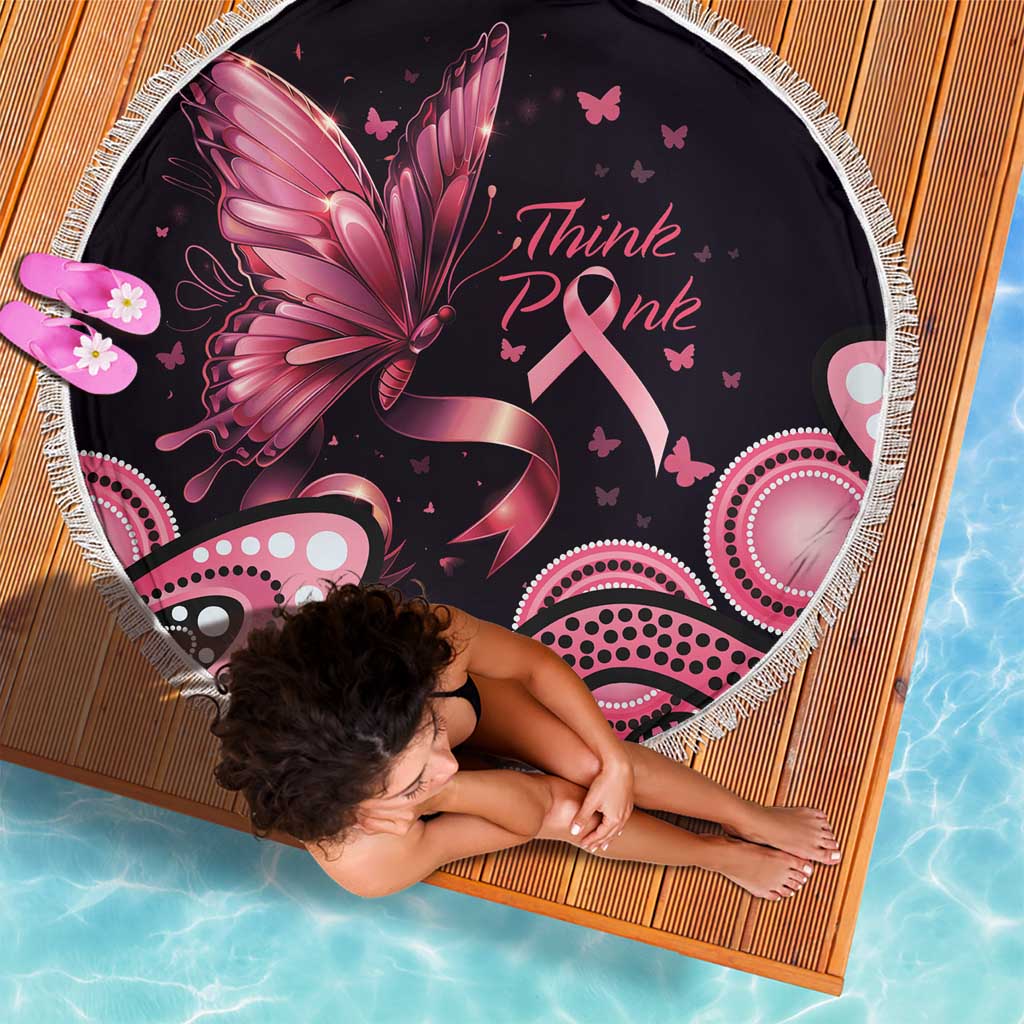 Think Pink Butterfly Ribbon Aboriginal Art Beach Blanket