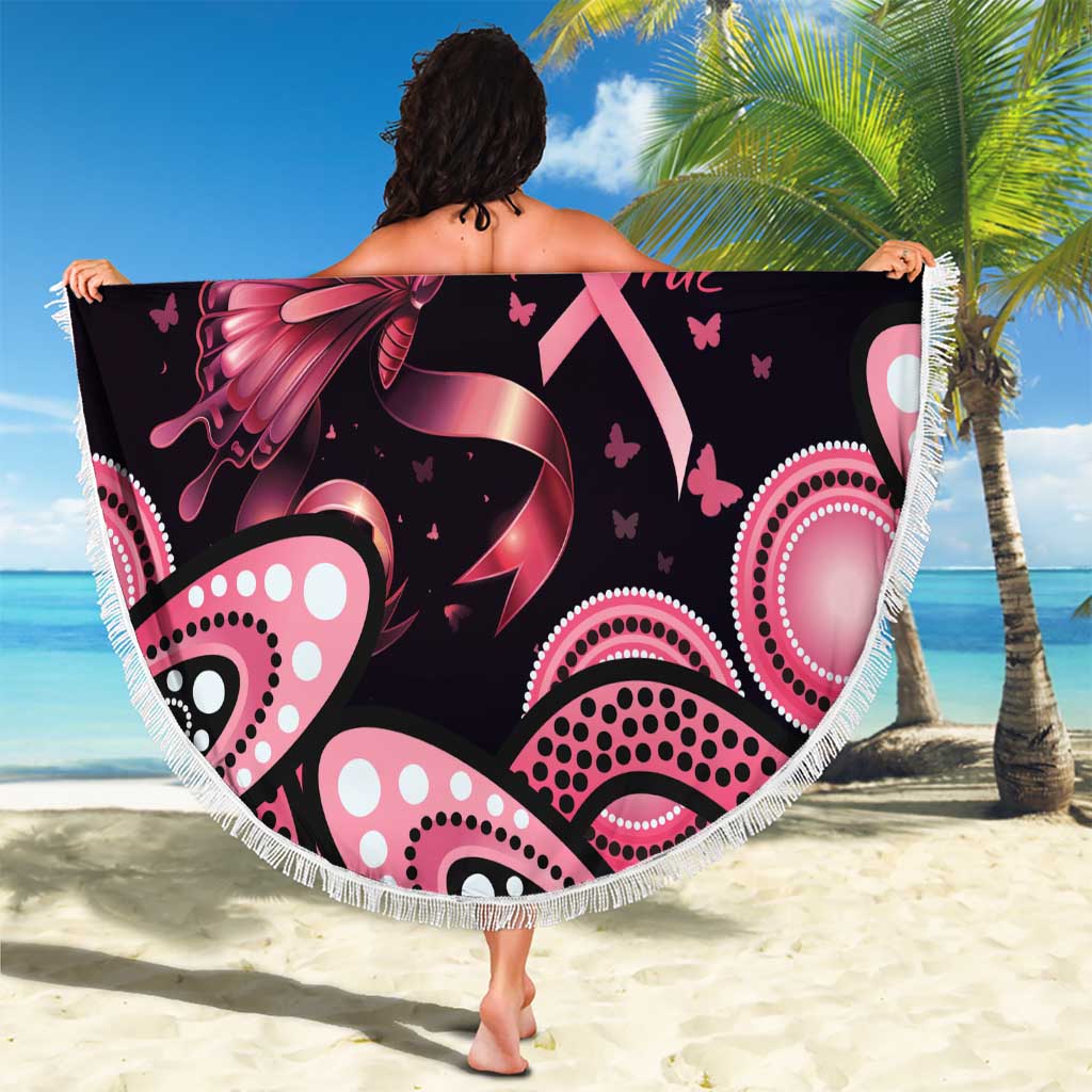 Think Pink Butterfly Ribbon Aboriginal Art Beach Blanket