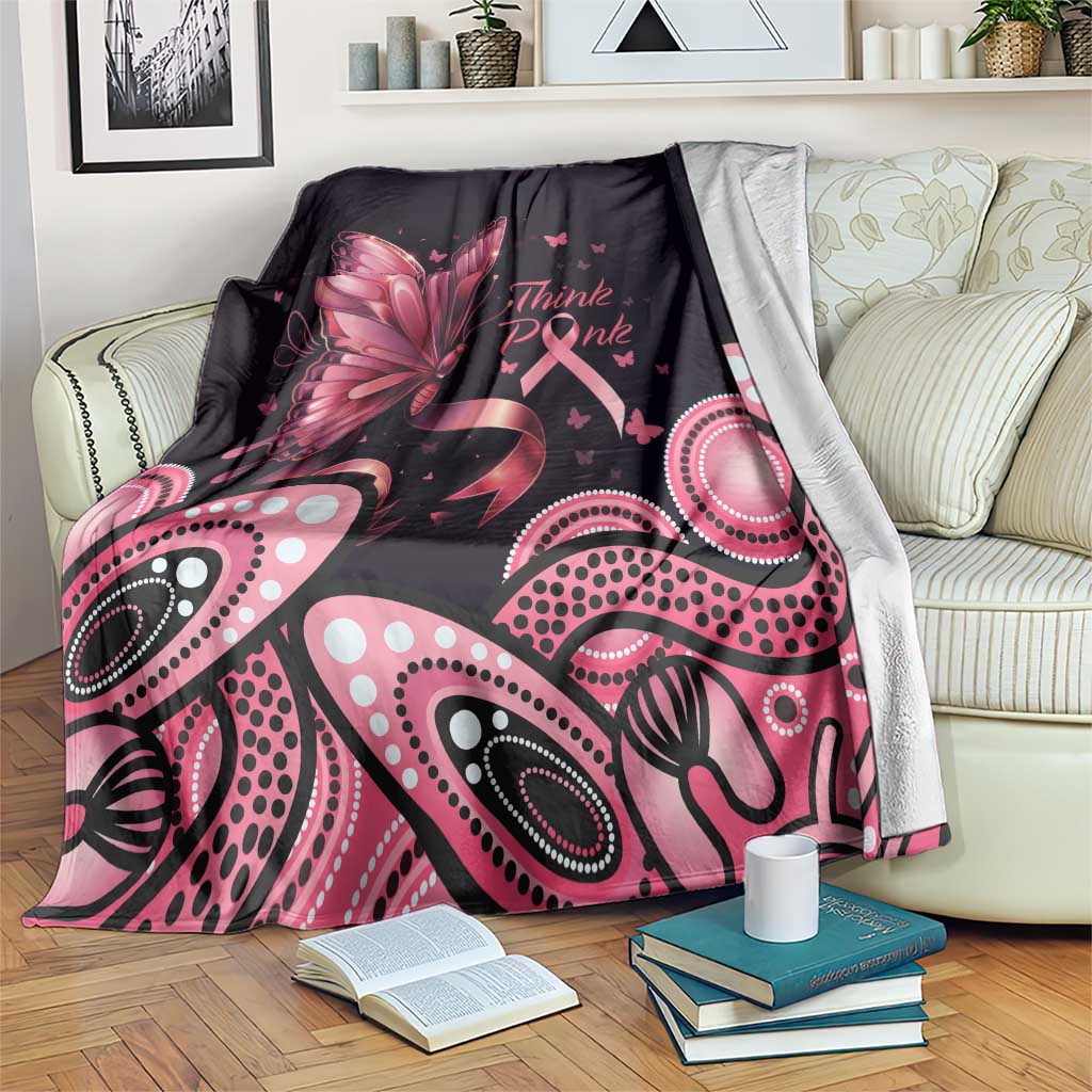 Think Pink Butterfly Ribbon Aboriginal Art Blanket