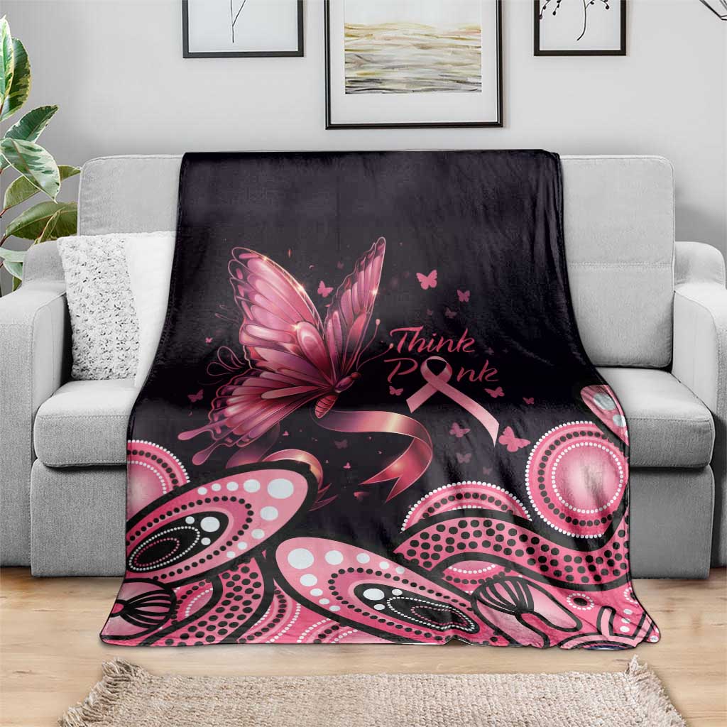 Think Pink Butterfly Ribbon Aboriginal Art Blanket