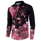 Think Pink Butterfly Ribbon Aboriginal Art Button Sweatshirt