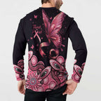 Think Pink Butterfly Ribbon Aboriginal Art Button Sweatshirt