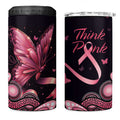 Think Pink Butterfly Ribbon Aboriginal Art 4 in 1 Can Cooler Tumbler