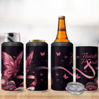 Think Pink Butterfly Ribbon Aboriginal Art 4 in 1 Can Cooler Tumbler