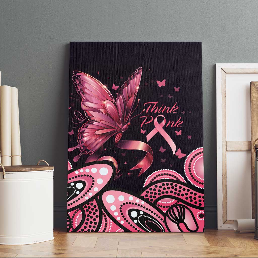 Think Pink Butterfly Ribbon Aboriginal Art Canvas Wall Art