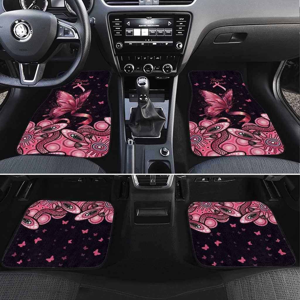 Think Pink Butterfly Ribbon Aboriginal Art Car Mats